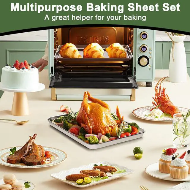 Alt view image 6 of 6 - Baking Sheet Tray Cooling Rack with Silicone Mat Set, Stainless Steel Cookie Pan For Oven, Set of 9 (3 Sheets + 3 Racks Mats), Warp Resistant & Heavy Duty & Easy Clean, Grey