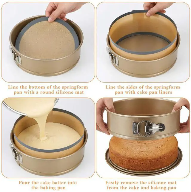 Alt view image 3 of 7 - 4 Set Silicone Baking Mat for Springform Pan 4/7/9/10 Inch, Prevent Cake From Sticking to Bottom and Side, Easy Clean Nonstick Silicone Liners Baking Mat for Baking Cheesecake Pan