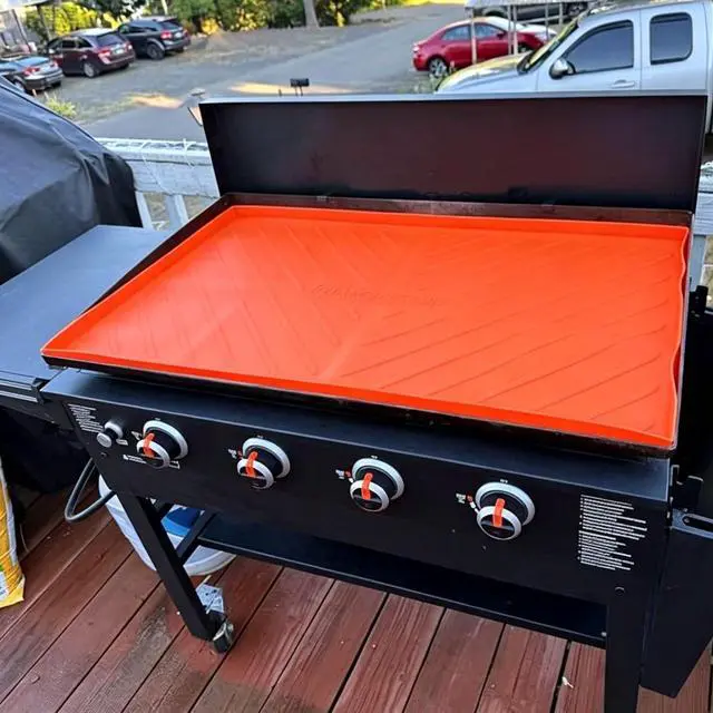 Alt view image 2 of 6 - 36 Inch Silicone Mat for Blackstone Griddle Accessories Grill Top Cover Protector Waterproof Heat Resistant Durable Heavy Duty Cooking Baking BBQ Outdoor Tool Orange Father Dad Men Gifts