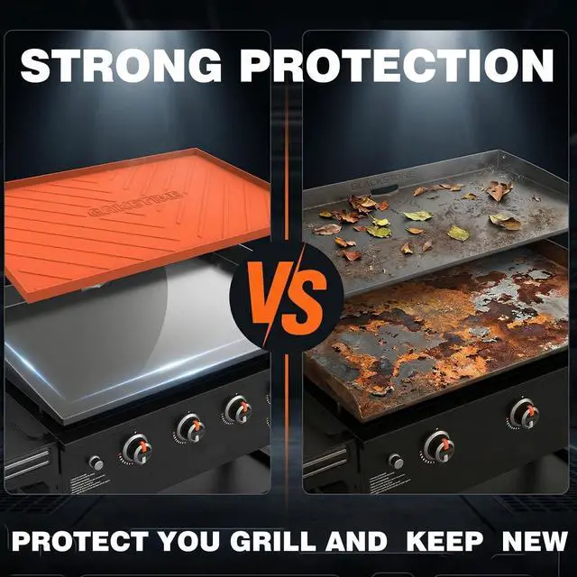 Alt view image 3 of 6 - 36 Inch Silicone Mat for Blackstone Griddle Accessories Grill Top Cover Protector Waterproof Heat Resistant Durable Heavy Duty Cooking Baking BBQ Outdoor Tool Orange Father Dad Men Gifts
