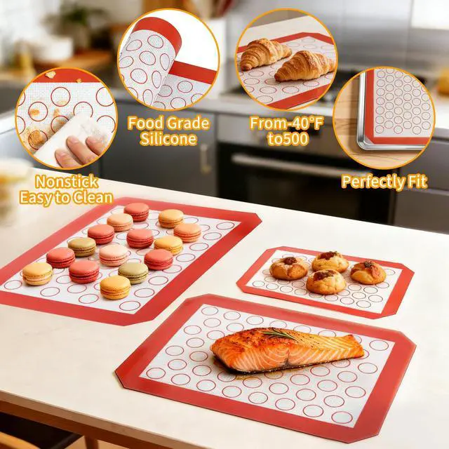 Alt view image 5 of 7 - Baking Sheet Pan Set of 12, CEKEE Stainless Steel Cookie Sheets for Baking with Cooling Rack Silicone Baking Mat, Small/Quarter/Jelly Roll Pan, 9/10/12/16 Inch, Heavy Duty & Non Toxic & Easy Clean