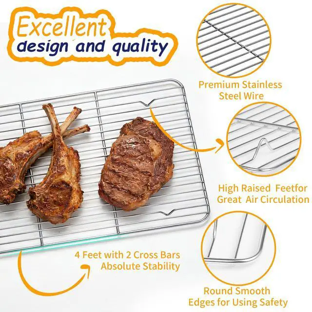 Alt view image 6 of 7 - Baking Sheet Pan Set of 12, CEKEE Stainless Steel Cookie Sheets for Baking with Cooling Rack Silicone Baking Mat, Small/Quarter/Jelly Roll Pan, 9/10/12/16 Inch, Heavy Duty & Non Toxic & Easy Clean