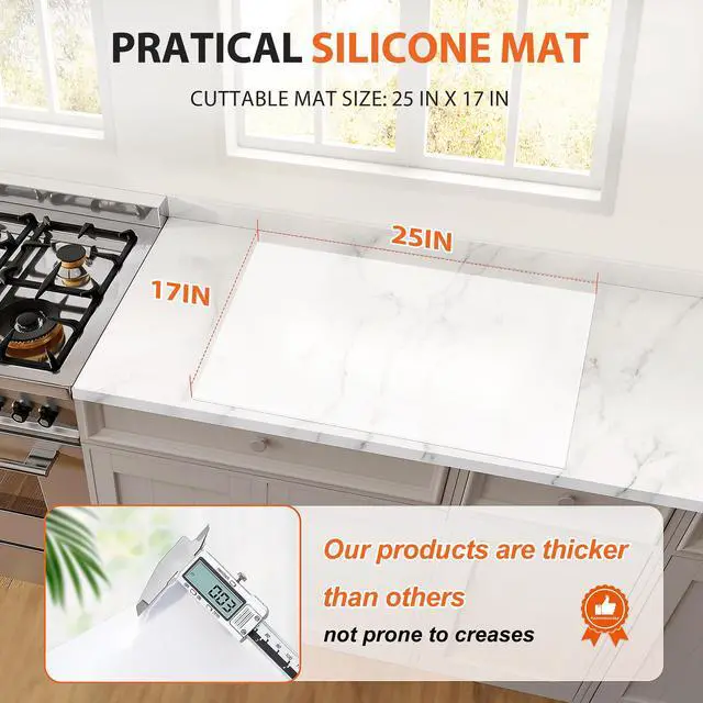 Alt view image 2 of 6 - Silicone Mats for Kitchen Counter, Heat Resistant Countertop Protector, Non-Slip Table Mat Desk Saver Pad, Non-Stick Reusable Pastry Mat, Silicone Placemat, Craft Mat - 25'' X 17", White