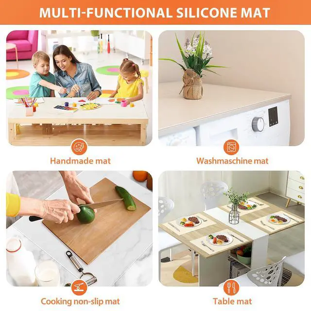 Alt view image 6 of 6 - Silicone Mats for Kitchen Counter, Heat Resistant Countertop Protector, Non-Slip Table Mat Desk Saver Pad, Non-Stick Reusable Pastry Mat, Silicone Placemat, Craft Mat - 25'' X 17", White