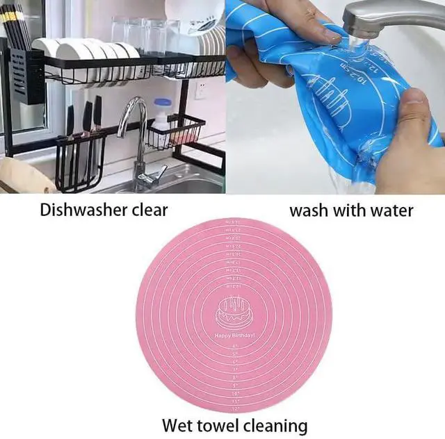 Alt view image 3 of 5 - 3 Pcs Silicone Cake Mats, 12 Inch Round Silicone Baking Mat with Measurements Reusable Non-Stick Non-Slip Heat Resistant Cookie Mat for Cake Turntable Pizza Dough Pastry Rolling (Pink, Blue, Green)