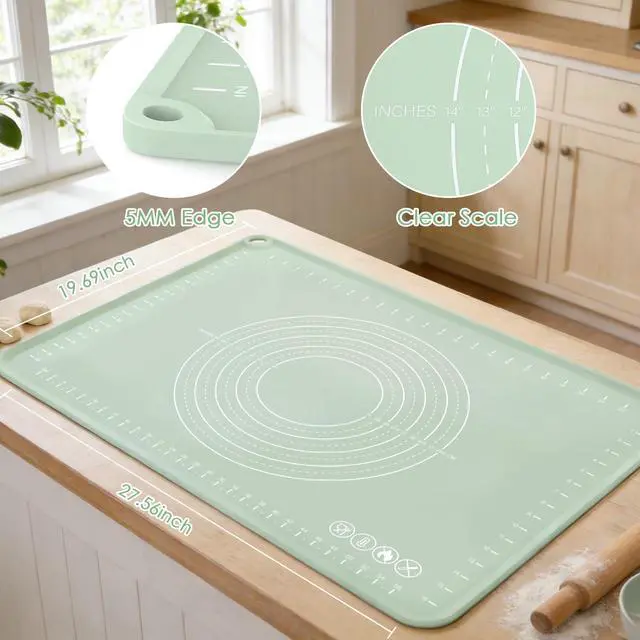 Alt view image 6 of 7 - Extra Large Silicone Baking Mat for Countertops, Extra Thick 28" x 20" Non-Slip Pastry Mat with Raised Edges and Measurements, Food-Grade Dough Rolling Sheet for Kneading, Pizza, Bread,Fondant