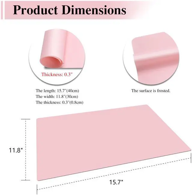 Alt view image 2 of 7 - Silicone Placemats, 2Pcs 15.7"x 11.8"x 0.03" Pink Silicone Table Mat, Silicone Mats for Baking, Jewelry, Kitchen Counter