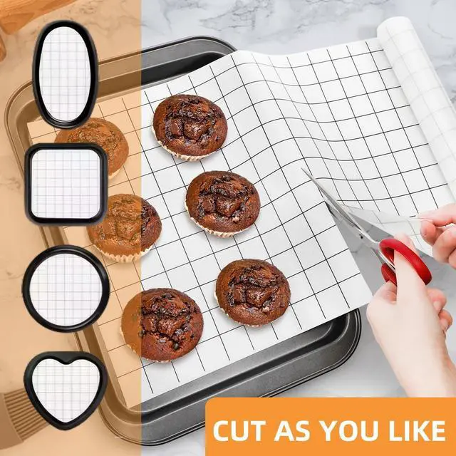 Alt view image 5 of 6 - 12 In x 8 FT Silicone Baking Mat Roll, Non-Stick Grid Pastry Mat Free Cutting, Heat Resistant Food Grade Counter Mat, Air Fryer Liner for Pizza, biscuit, Pie Crust