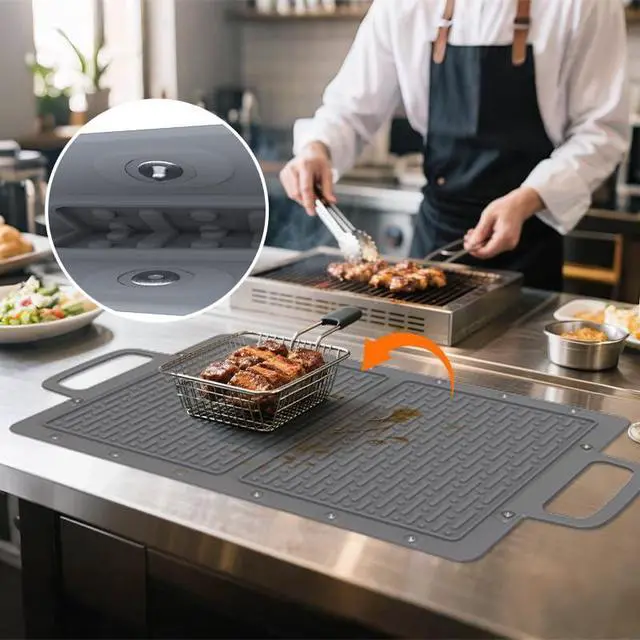 Alt view image 2 of 3 - Large Silicone Grill Mat, Heat Resistant Non-Slip BBQ Mat, Foldable Grill Side Shelf Pad with Snap Buttons, Food-Grade, Convertible Storage Bag for BBQ Utensils & Accessories, Gray