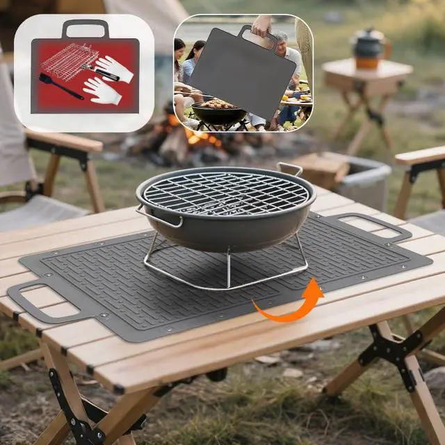 Alt view image 3 of 3 - Large Silicone Grill Mat, Heat Resistant Non-Slip BBQ Mat, Foldable Grill Side Shelf Pad with Snap Buttons, Food-Grade, Convertible Storage Bag for BBQ Utensils & Accessories, Gray