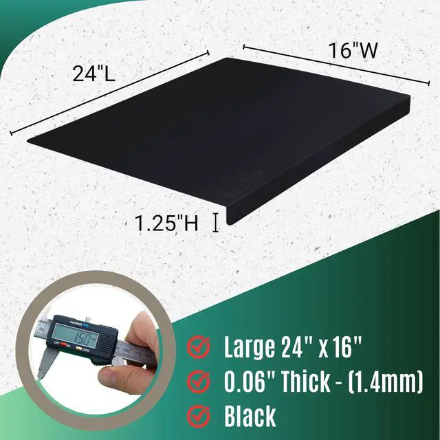 Alt view image 2 of 7 - Silicone Mat for Kitchen Counter with "Edge Protection" Quartz Countertop Protector Mats Silicone Heat Resistant Mat No Folds or Wrinkles 1.4mm Thick, 24"x16", Black