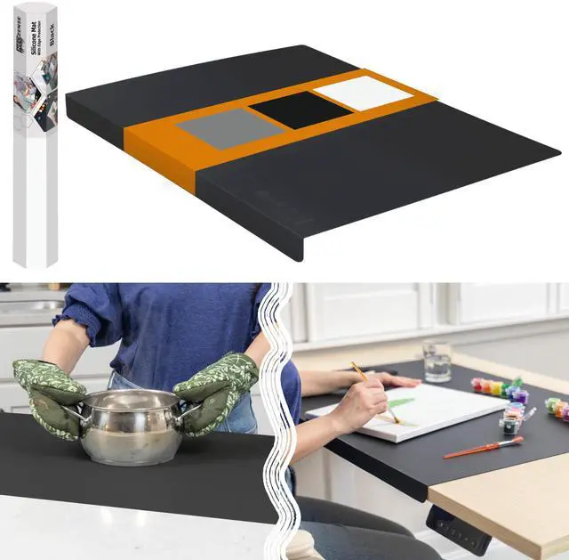 Main image of Silicone Mat for Kitchen Counter with "Edge Protection" Quartz Countertop Protector Mats Silicone Heat Resistant Mat No Folds or Wrinkles 1.4mm Thick, 24"x16", Black