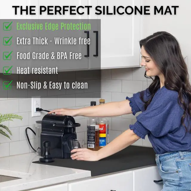 Alt view image 6 of 7 - Silicone Mat for Kitchen Counter with "Edge Protection" Quartz Countertop Protector Mats Silicone Heat Resistant Mat No Folds or Wrinkles 1.4mm Thick, 24"x16", Black