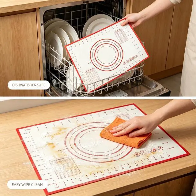 Alt view image 4 of 7 - 5 Piece Mini Silicone Baking Set - Includes 15.75 x 11.81 Inch Small Baking Mat, Rolling Pin, Scrapper, Oil Brush and Whisk, Compact Size Fits Single Server, Dorm, and Small Kitchen