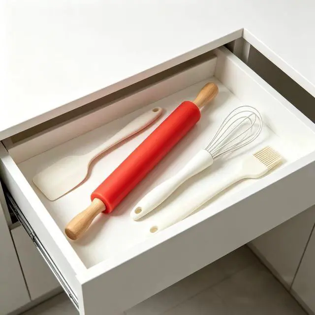 Alt view image 6 of 7 - 5 Piece Mini Silicone Baking Set - Includes 15.75 x 11.81 Inch Small Baking Mat, Rolling Pin, Scrapper, Oil Brush and Whisk, Compact Size Fits Single Server, Dorm, and Small Kitchen