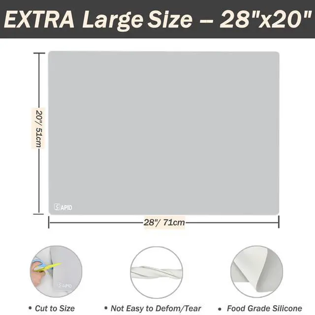 Alt view image 2 of 7 - 1.5MM Extra Thick Placemats Extra Large Silicone Mat 28" x 20" Heat Resistant Mat for Kitchen Countertop Protector, Washable Place Mats Silicone Mats for Kitchen Counter Mat Table Mat, Grey, Sapid