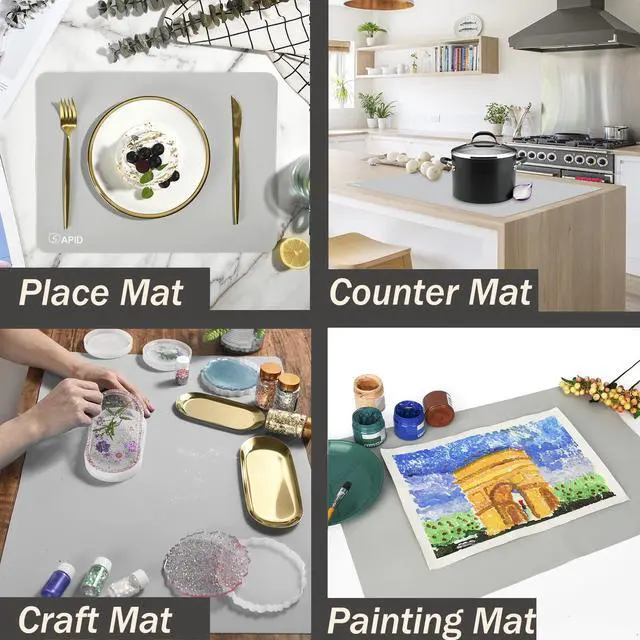 Alt view image 6 of 6 - Extra Large Silicone Mat 36" x 24" Place Mats, Heat Resistant Mat for Kitchen Countertop Protector, Thick Placemats Washable Silicone Mats for Kitchen Counter Mat Dining Table Mat, Grey,
