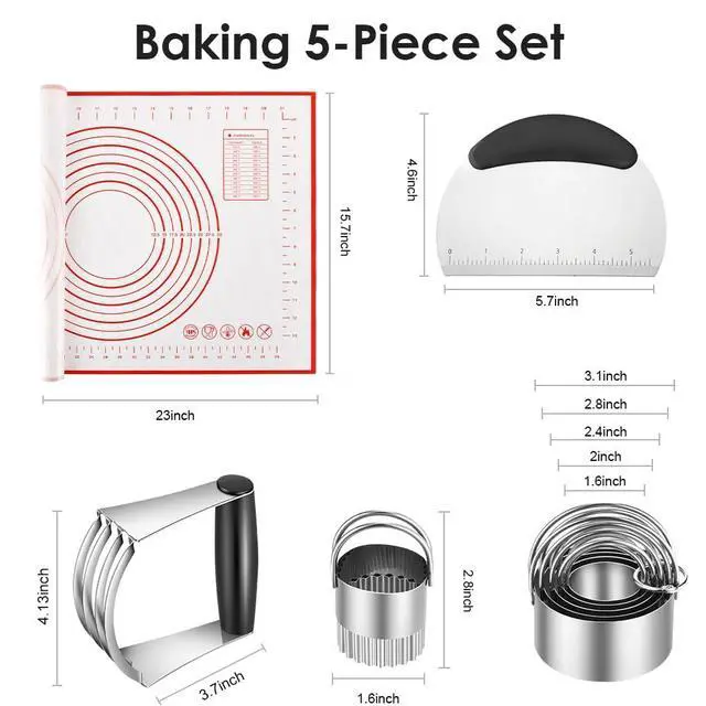 Alt view image 3 of 7 - Pastry Cutter, Biscuit Cutter, Dough Scraper, Silicone Baking Mats, Stainless Steel Pastry Blender Set, Dough Cutter Biscuit Cutter Baking Pastry Mat Dough Blender Tools & Pastry Utensils (5 Pcs/Set)