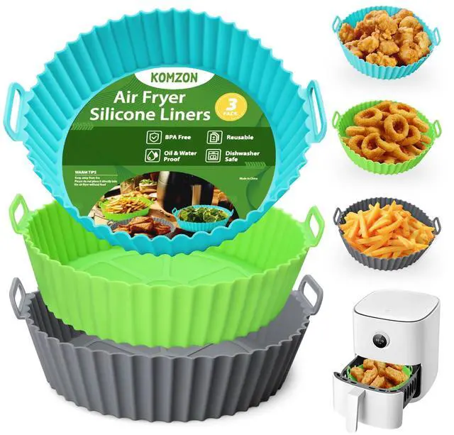 Main image of 3 Pack Air Fryer Silicone Liners, 8Inch Airfryer Liners, AirFryer Basket Liner, Reusable Food Grade Air Fryers Basket Pots Oven Liner Baking Tray, Air Fryer Silicone Mat Accessories Kitchen