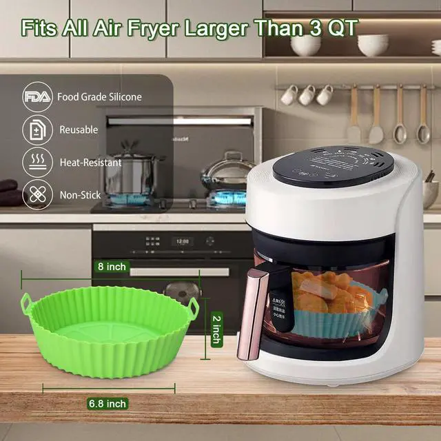 Alt view image 2 of 7 - 3 Pack Air Fryer Silicone Liners, 8Inch Airfryer Liners, AirFryer Basket Liner, Reusable Food Grade Air Fryers Basket Pots Oven Liner Baking Tray, Air Fryer Silicone Mat Accessories Kitchen