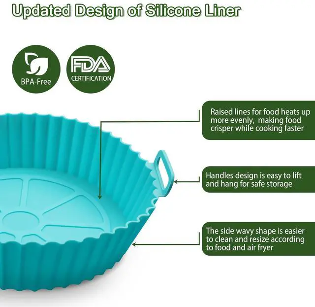 Alt view image 4 of 7 - 3 Pack Air Fryer Silicone Liners, 8Inch Airfryer Liners, AirFryer Basket Liner, Reusable Food Grade Air Fryers Basket Pots Oven Liner Baking Tray, Air Fryer Silicone Mat Accessories Kitchen