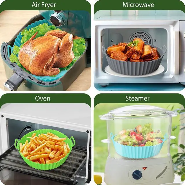 Alt view image 5 of 7 - 3 Pack Air Fryer Silicone Liners, 8Inch Airfryer Liners, AirFryer Basket Liner, Reusable Food Grade Air Fryers Basket Pots Oven Liner Baking Tray, Air Fryer Silicone Mat Accessories Kitchen