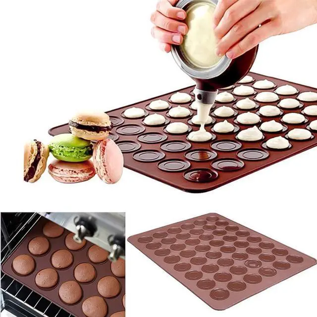 Main image of 48 Hole Macarons Silicone Mat Baking Mold Silicone Macaron Kit Pastry Baking Mat and Decorating Piping Pot with 4pcs Nozzles