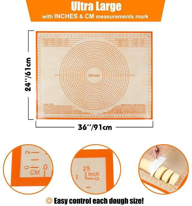 Alt view image 2 of 7 - Silicone Pastry Mat 36X24 inch Baking mat Perfect for Dough, Pastry, Pie Crust, Fondant, Cookies, Bread, Pasta/Pizza,Pastry Board, Kitchen Counter Mat