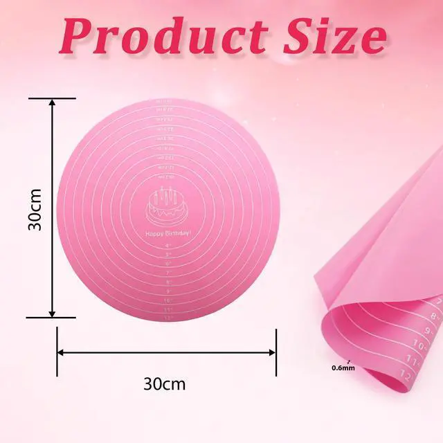 Alt view image 2 of 6 - 2 Pcs Non Stick Silicone Baking Mat Set with Measurements, Reusable Heat Resistant Dough Rolling Mat for Cake, Cookie, Bread Making - Blue & Pink (12x12 Inch)