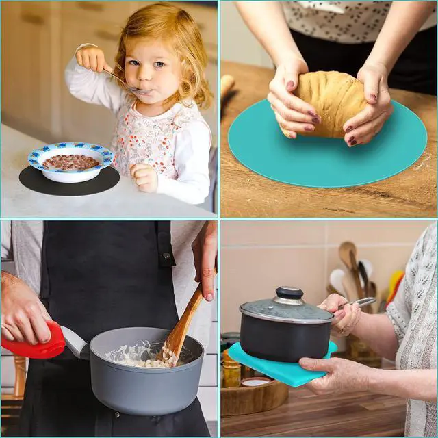 Alt view image 7 of 7 - 4 Pack 12 Inch Silicone Microwave Mat, Round Non-Stick Heat Resistant Baking Mat Set, BPA-Free Multipurpose Turntable Oven Mat Hot Pad Pot Holder for Home Kitchen Restaurant Dining Table Trivet