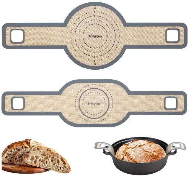 Main image of Sourdough Silicone Bread Sling -Oval and Round Non-Stick & Easy Clean Silicone Bread Mat for Dutch Oven. Reusable With Extra Long Handles Silicone Bread baking Supplies tools accessories(Gray)