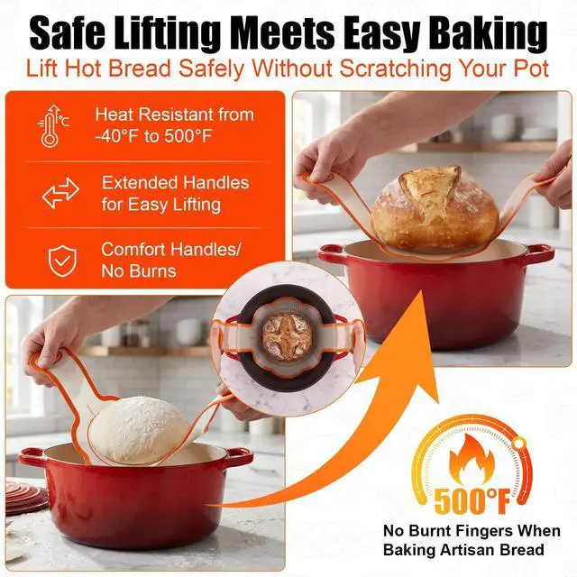 Alt view image 2 of 7 - Silicone Bread Slings 2-pack Dutch Oven Sourdough Baking Mat