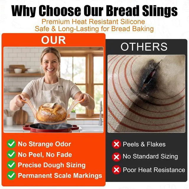 Alt view image 5 of 7 - Silicone Bread Slings 2-pack Dutch Oven Sourdough Baking Mat