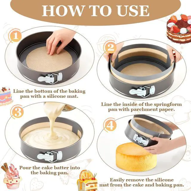 Alt view image 6 of 7 - 3 Set Silicone Baking Mat for Springform Pan 4/7/9 Inch, Cheesecake Pan Protector, Nonstick Baking Mat for Prevent Cake from Sticking to Bottom & Side, Easy Clean Silicone Mats for Baking