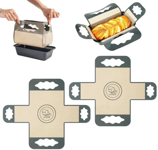 Main image of 2 Pcs Reusable Silicone Bread Loaf Pan Liner, Food Grade BPA Free Bread Baking Mat, Non-Stick and Heat Resistant Dough Transfer Tool, Sourdough Sling with 4 Handles, Fits 9x5" or 1.5Lb Loaf Pans