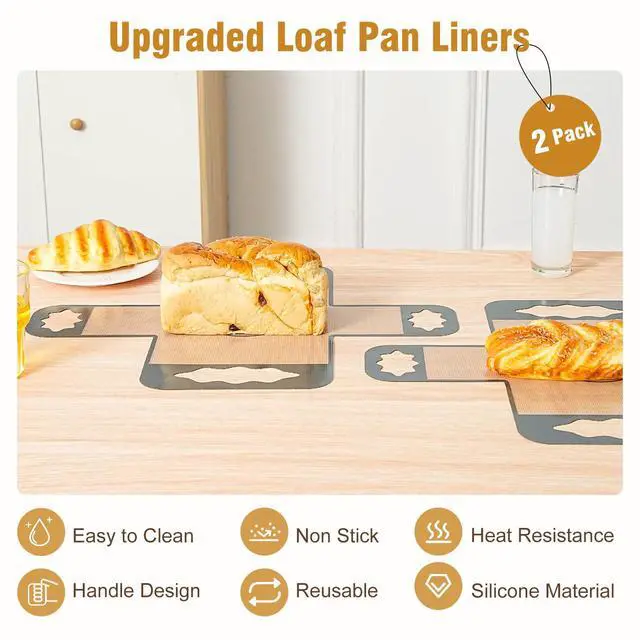 Alt view image 3 of 7 - 2 Pcs Reusable Silicone Bread Loaf Pan Liner, Food Grade BPA Free Bread Baking Mat, Non-Stick and Heat Resistant Dough Transfer Tool, Sourdough Sling with 4 Handles, Fits 9x5" or 1.5Lb Loaf Pans