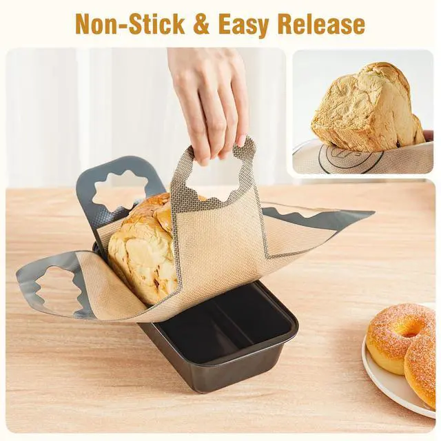 Alt view image 5 of 7 - 2 Pcs Reusable Silicone Bread Loaf Pan Liner, Food Grade BPA Free Bread Baking Mat, Non-Stick and Heat Resistant Dough Transfer Tool, Sourdough Sling with 4 Handles, Fits 9x5" or 1.5Lb Loaf Pans