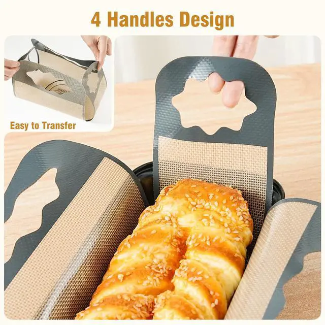 Alt view image 4 of 7 - 2 Pcs Reusable Silicone Bread Loaf Pan Liner, Food Grade BPA Free Bread Baking Mat, Non-Stick and Heat Resistant Dough Transfer Tool, Sourdough Sling with 4 Handles, Fits 9x5" or 1.5Lb Loaf Pans