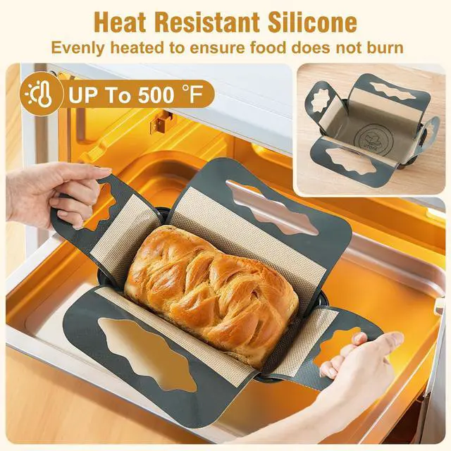 Alt view image 7 of 7 - 2 Pcs Reusable Silicone Bread Loaf Pan Liner, Food Grade BPA Free Bread Baking Mat, Non-Stick and Heat Resistant Dough Transfer Tool, Sourdough Sling with 4 Handles, Fits 9x5" or 1.5Lb Loaf Pans