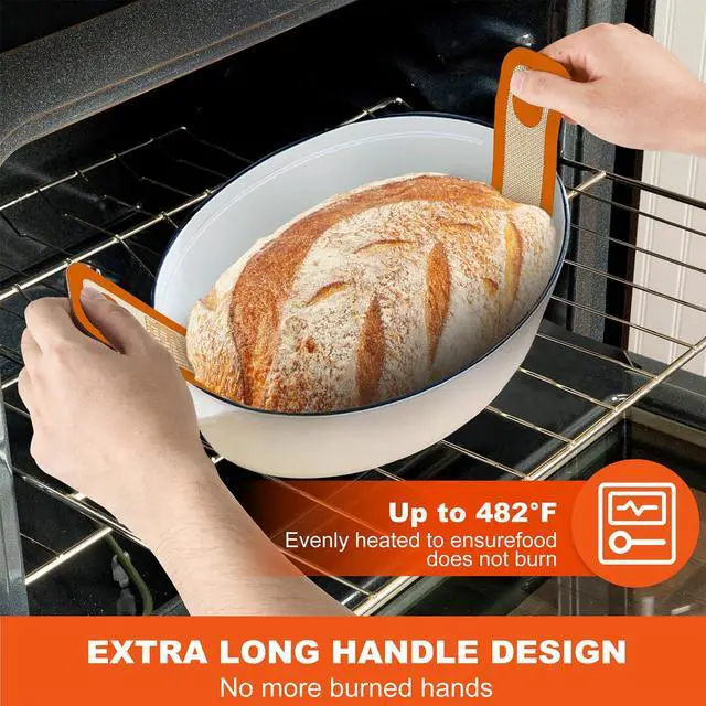 Alt view image 6 of 7 - Silicone Bread Sling Dutch Oven Liner, Non-Stick & Easy Clean Reusable Oval Silicone Bread Sling Baking Mat, Easy to Transfer Sourdough Bread - 2 Orange Set