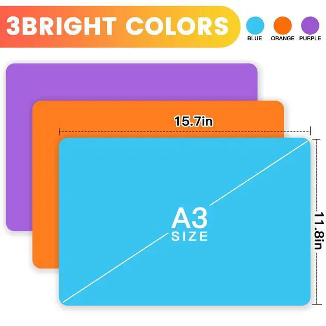 Alt view image 2 of 7 - 3 Pack Silicone Mats for Crafts, Premium Playdough Mat,A3 Size Silicone Sheet, Liquid, Resin Jewelry Casting Molds Mat,15.7 "x11.8" Nonstick & Nonslip Heat-Resistant Table Protector by AOULELA