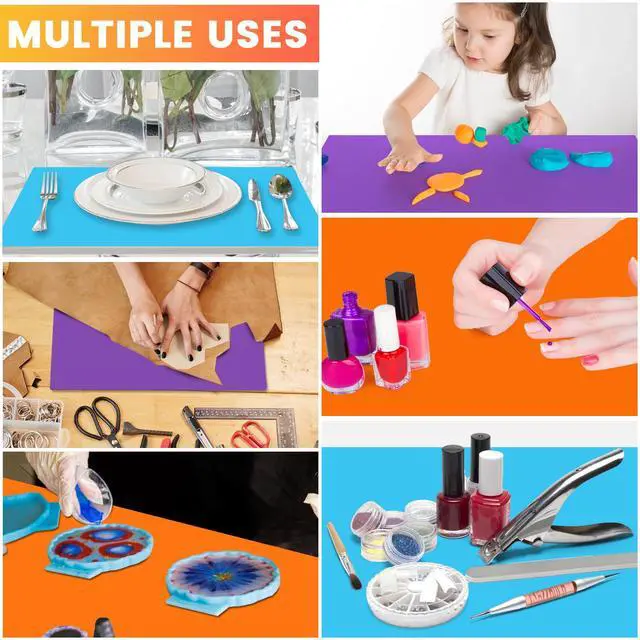 Alt view image 6 of 7 - 3 Pack Silicone Mats for Crafts, Premium Playdough Mat,A3 Size Silicone Sheet, Liquid, Resin Jewelry Casting Molds Mat,15.7 "x11.8" Nonstick & Nonslip Heat-Resistant Table Protector by AOULELA