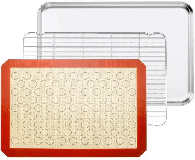 Main image of Baking Sheet with Cooling Rack and Silicone Baking Mat, 20 Inch Stainless Steel Bakeware, Healthy & Nontoxic & Rustproof & Easy Clean & Dishwasher Safe