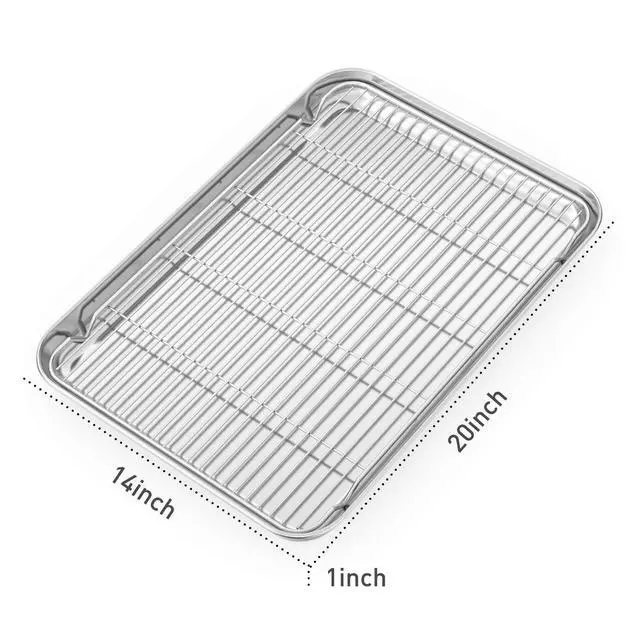 Alt view image 2 of 7 - Baking Sheet with Cooling Rack and Silicone Baking Mat, 20 Inch Stainless Steel Bakeware, Healthy & Nontoxic & Rustproof & Easy Clean & Dishwasher Safe
