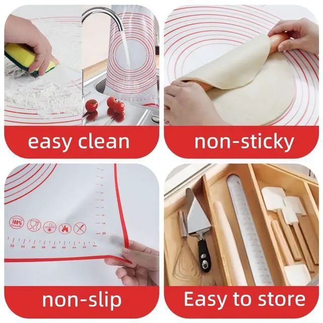 Alt view image 5 of 7 - Dough Mat Pastry Silicone Baking Mats 32x24" Red for Rolling Dough Kneading Sheet Sourdough Bread Baking Supplies