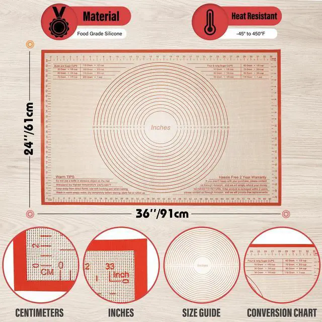 Alt view image 3 of 7 - Silicone Pastry Mat 36x24 Inch Nonstick Baking Mat -Perfect for Dough, Pastry, Dough Rolling, Kneading Board, Pie Crust, Fondant, Pasta/Pizza, Kitchen Counter Mat