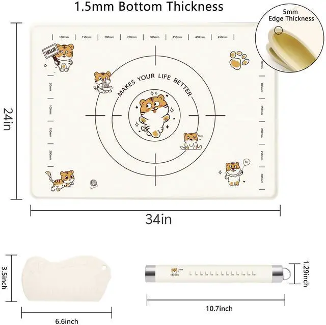 Alt view image 2 of 7 - 34x24 Inch Extra Thick Silicone Pastry Board, Silicone Baking Mat with Measurements, Non-slip Silicone Mat, Kneading Counter Mat, Non-Stick Dough Mat with Edge Heightening