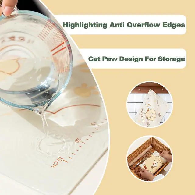 Alt view image 5 of 7 - Non-Stick Silicone Baking Mat, Non Slip Pastry Mats Reusable Silicone Rolling Out Dough Mat with Measuremen and Edge Heightening Beige (Extra Large)