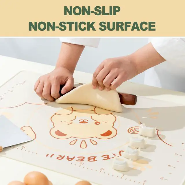 Alt view image 4 of 7 - Non-Stick Silicone Baking Mat, Non Slip Pastry Mats Reusable Silicone Rolling Out Dough Mat with Measuremen and Edge Heightening Beige (Extra Large)