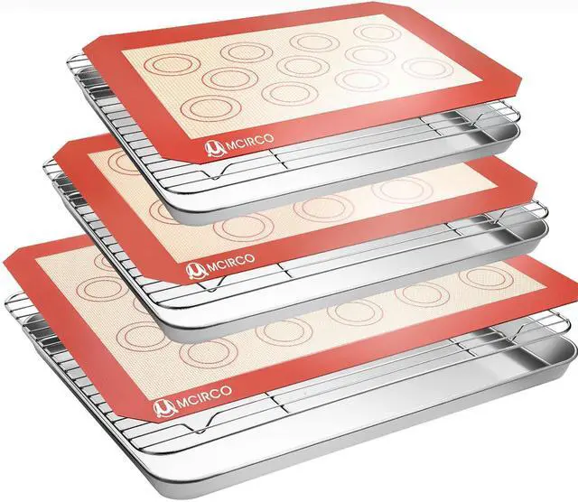 Main image of Stainless Steel Baking Sheet Tray Cooling Rack with Silicone Baking Mat Set, Cookie Pan with Cooling Rack, Set of 9 (3 Sheets + 3 Racks + 3 Mats), 10/12/16 Inch, Easy Clean